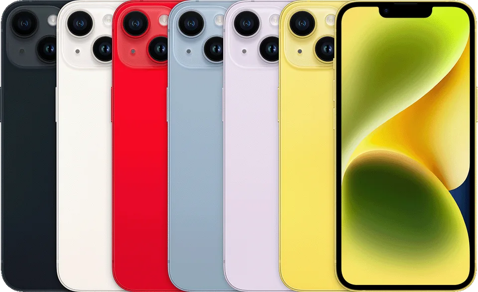 iPhone 14, imagen oficial Apple de los acabados del modelo