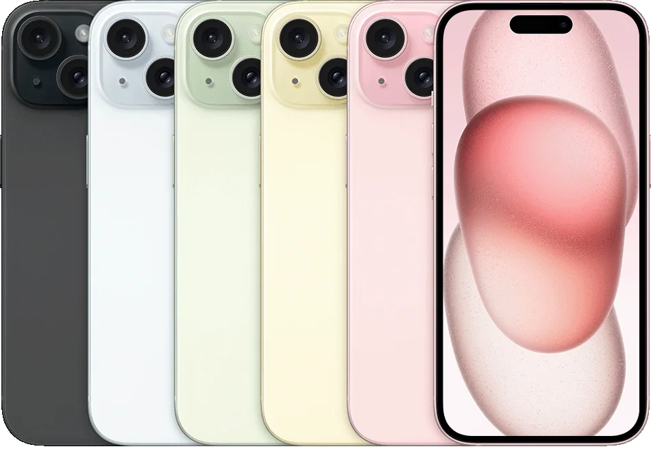 iPhone 15, imagen oficial Apple de los acabados del modelo