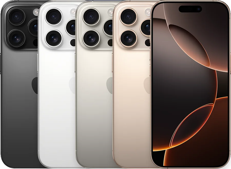 iPhone 16 Pro, imagen oficial Apple de los acabados del modelo